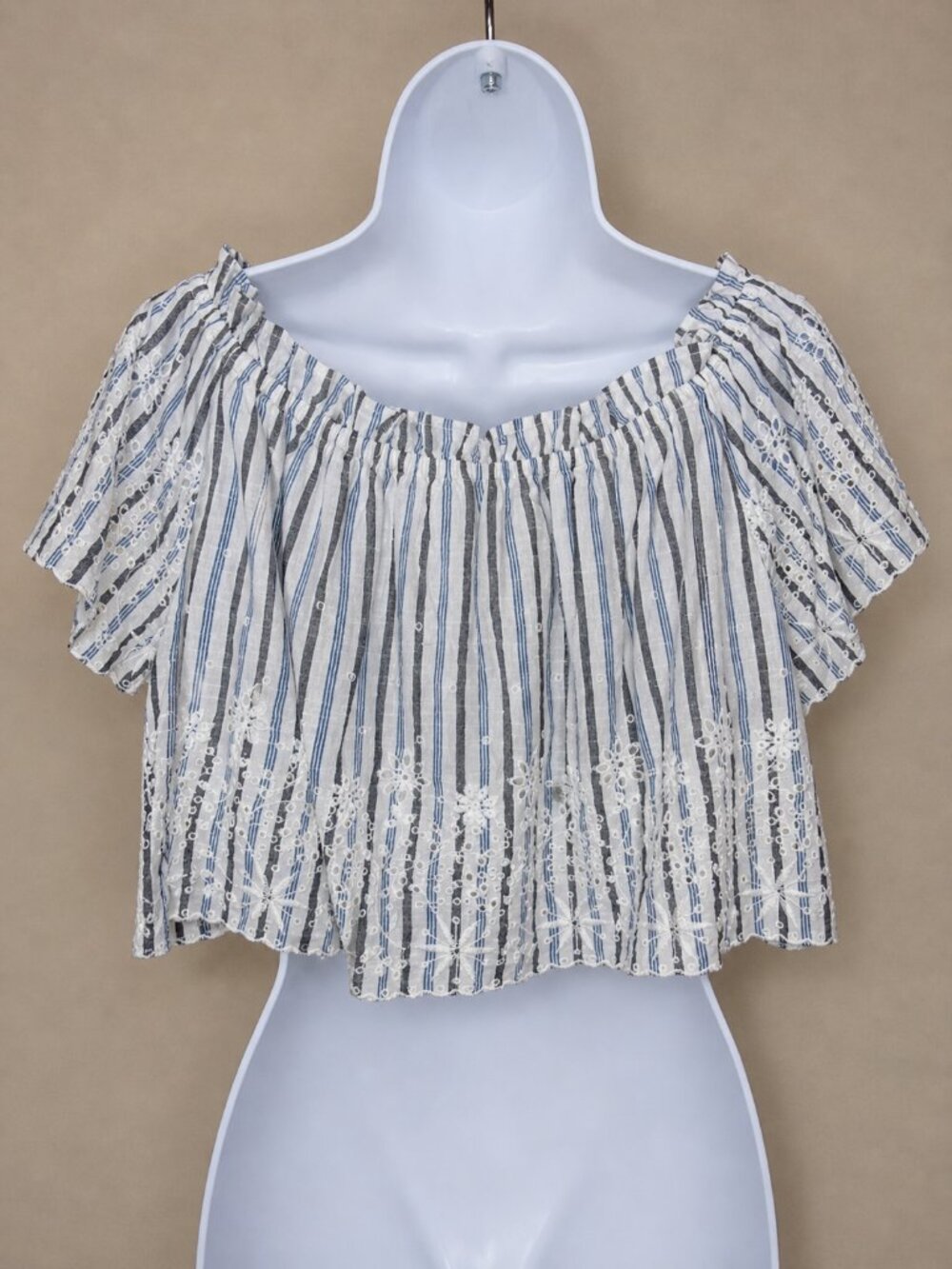 NWT LoveShackFancy 100% Cotton Stripe Off-Shoulder Crop Top | Size Medium - Picture 3 of 10